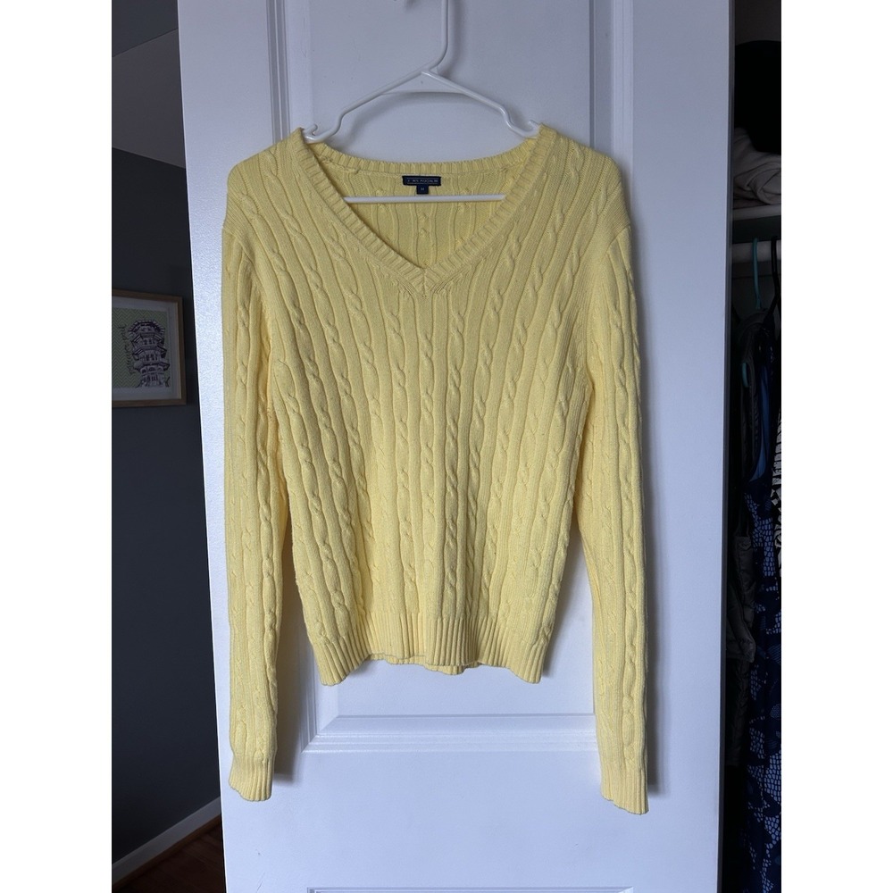 J McLaughlin Yellow Cable Knit Sweater Size Medium Cotton Modal